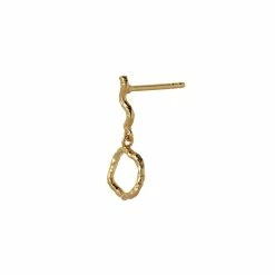 Stine A Petit Wavy Dangling Circle Ørering, Guld