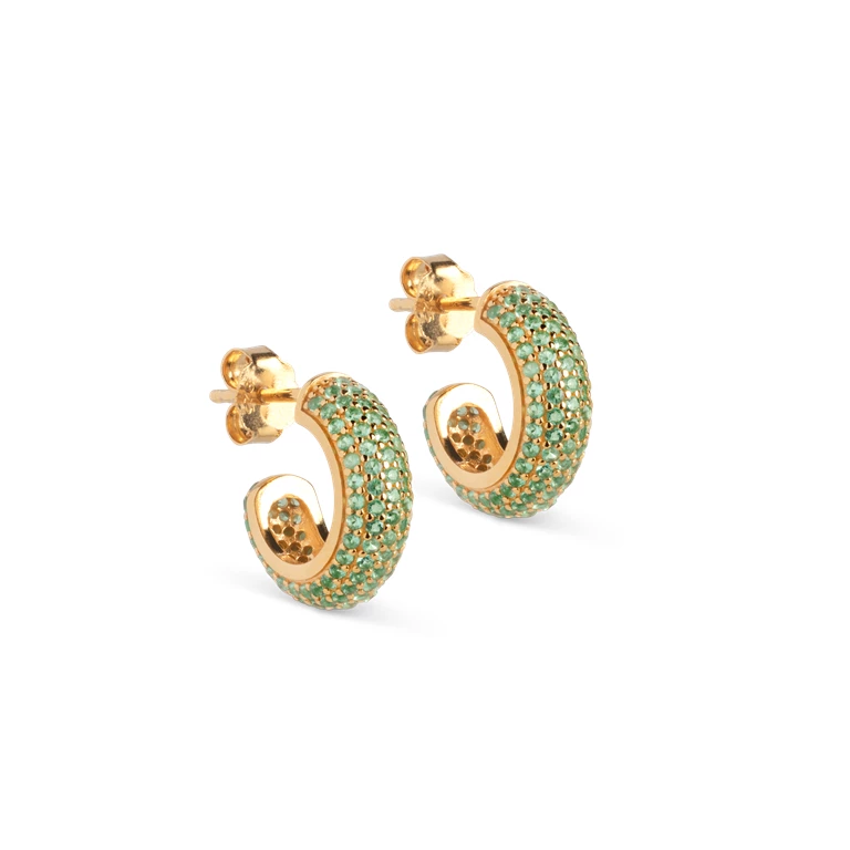 ENAMEL Copenhagen Sparkling Luna Hoops, Guld/Grøn