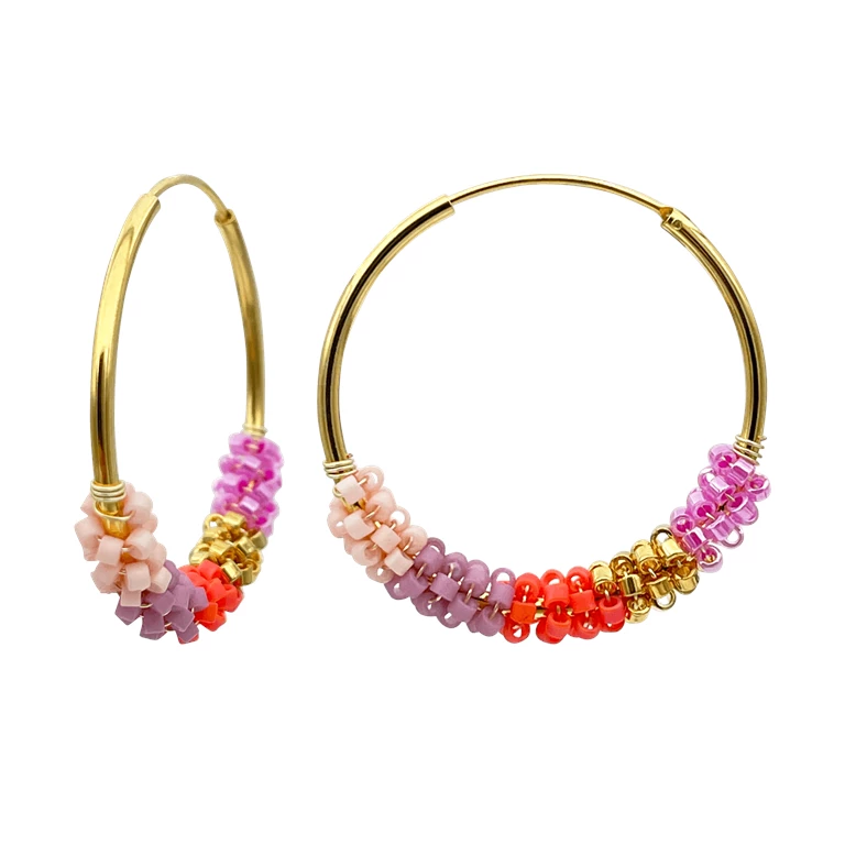 Nuni Copenhagen Cindy Øreringe, Coral Love/Guld, 30 Mm