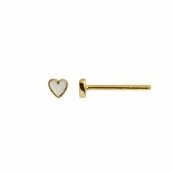 Stine A Petit Love Heart Ørering, Guld/Hvid